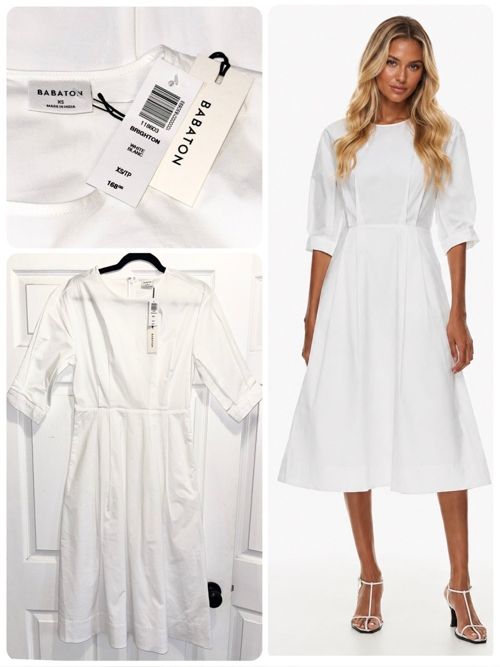 NWT Aritzia Babaton Brighton Poplin Midi Dress White Cotton Size XS